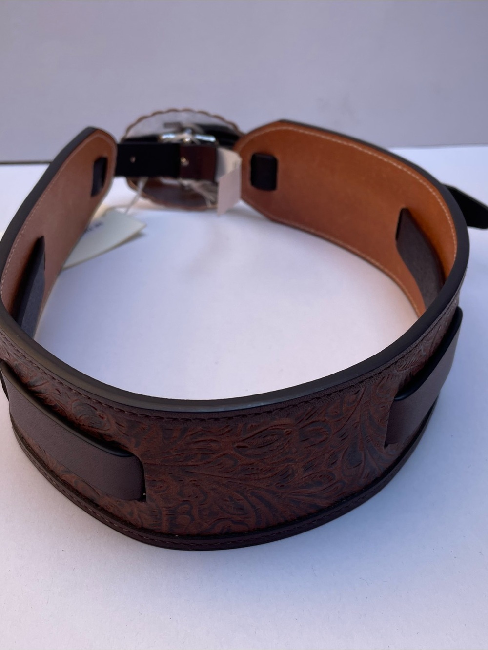 The Great Stetson Brown Tooled Leather Western Belt NWT Original Packaging - Picture 4 of 11